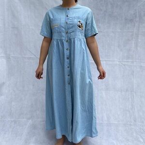 Looney Tunes embroidered denim maxi dress